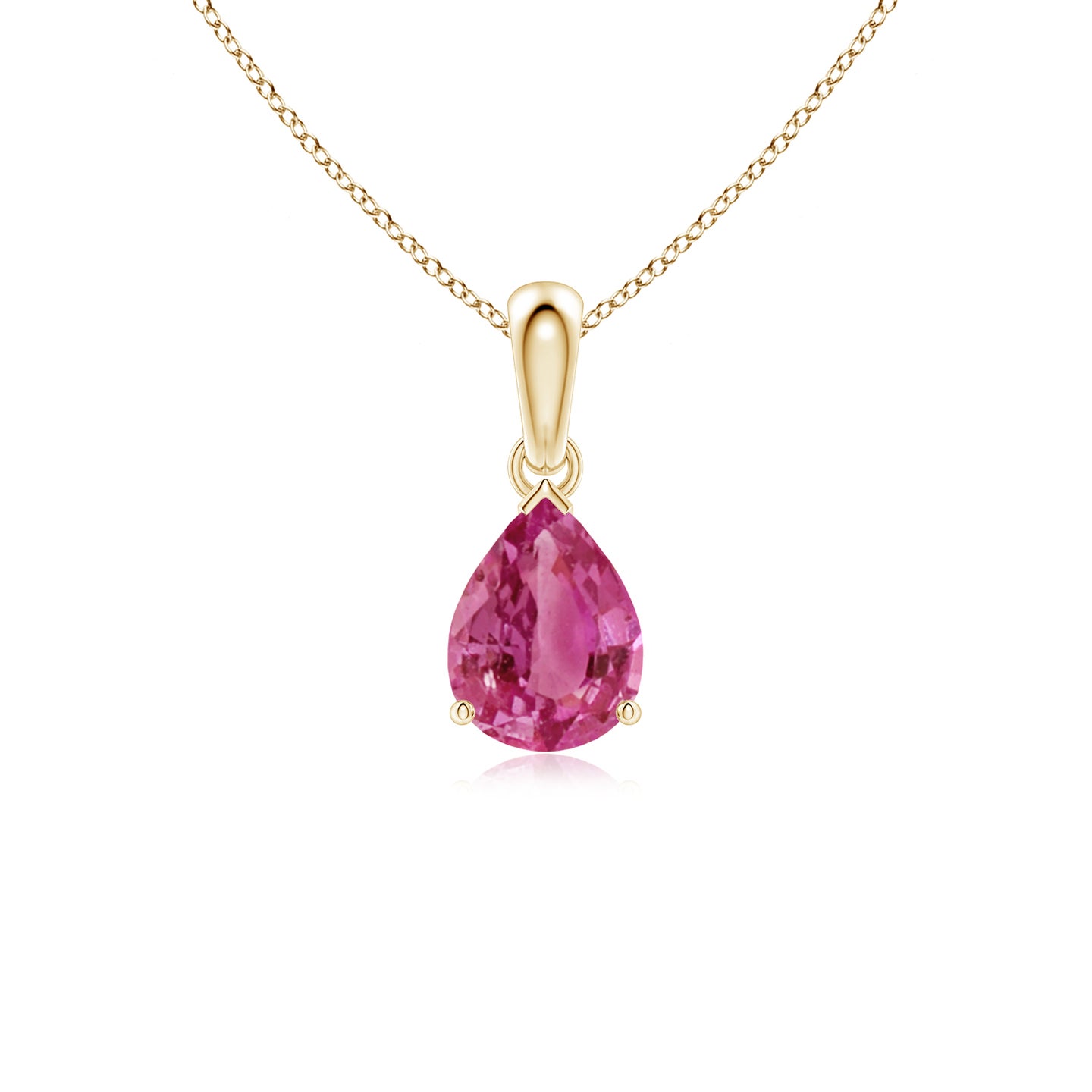 8x6mm AAAA Pear-Shaped Pink Sapphire Solitaire Pendant in Yellow Gold