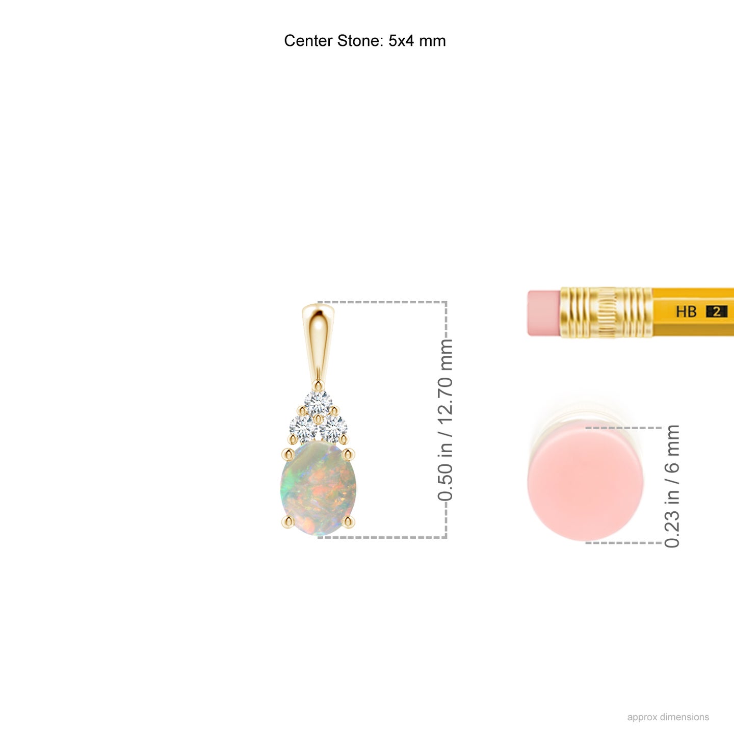 5x4mm AAAA Oval Opal Solitaire Pendant with Trio Diamond in Yellow Gold