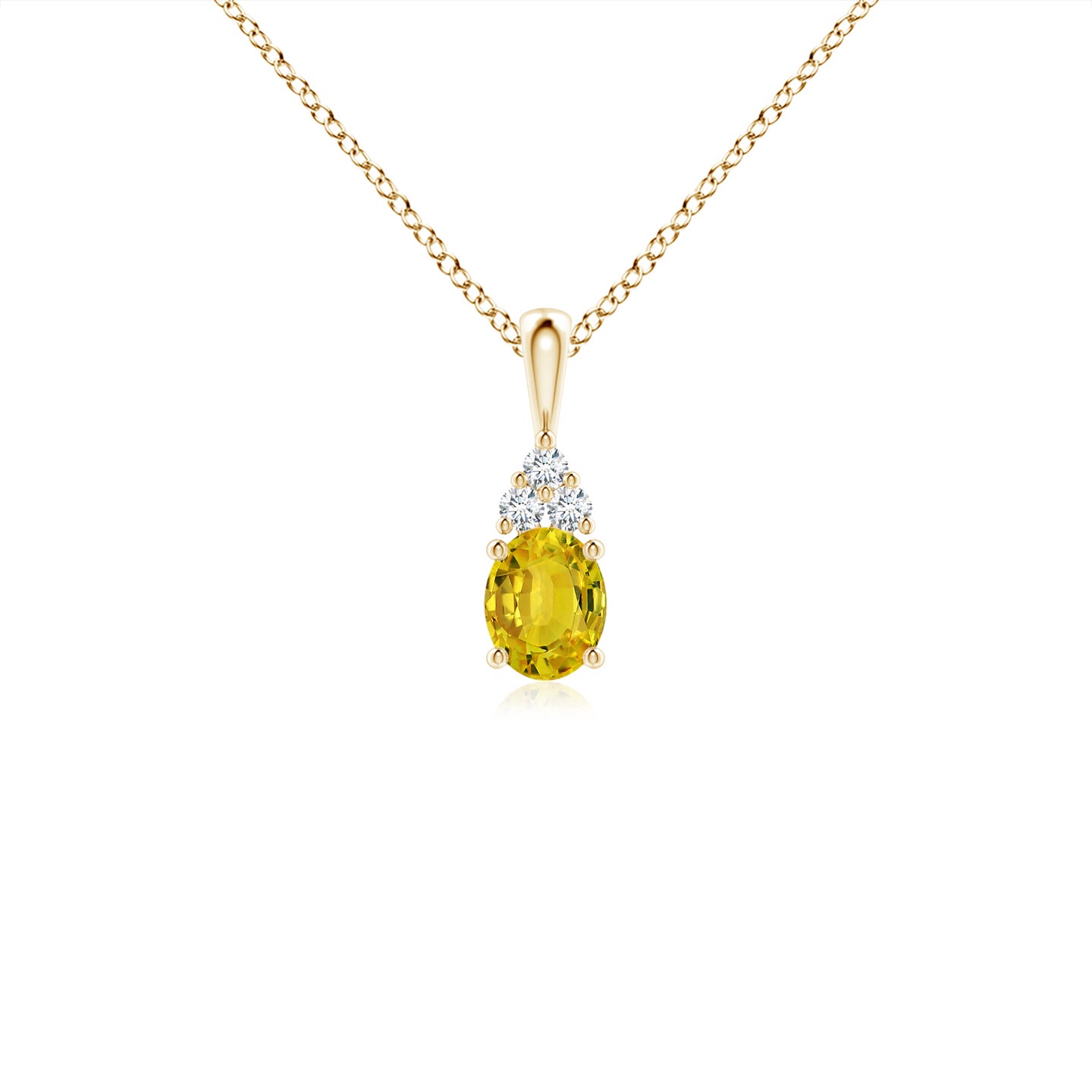 5x4mm AAAA Oval Yellow Sapphire Solitaire Pendant with Trio Diamond in Yellow Gold