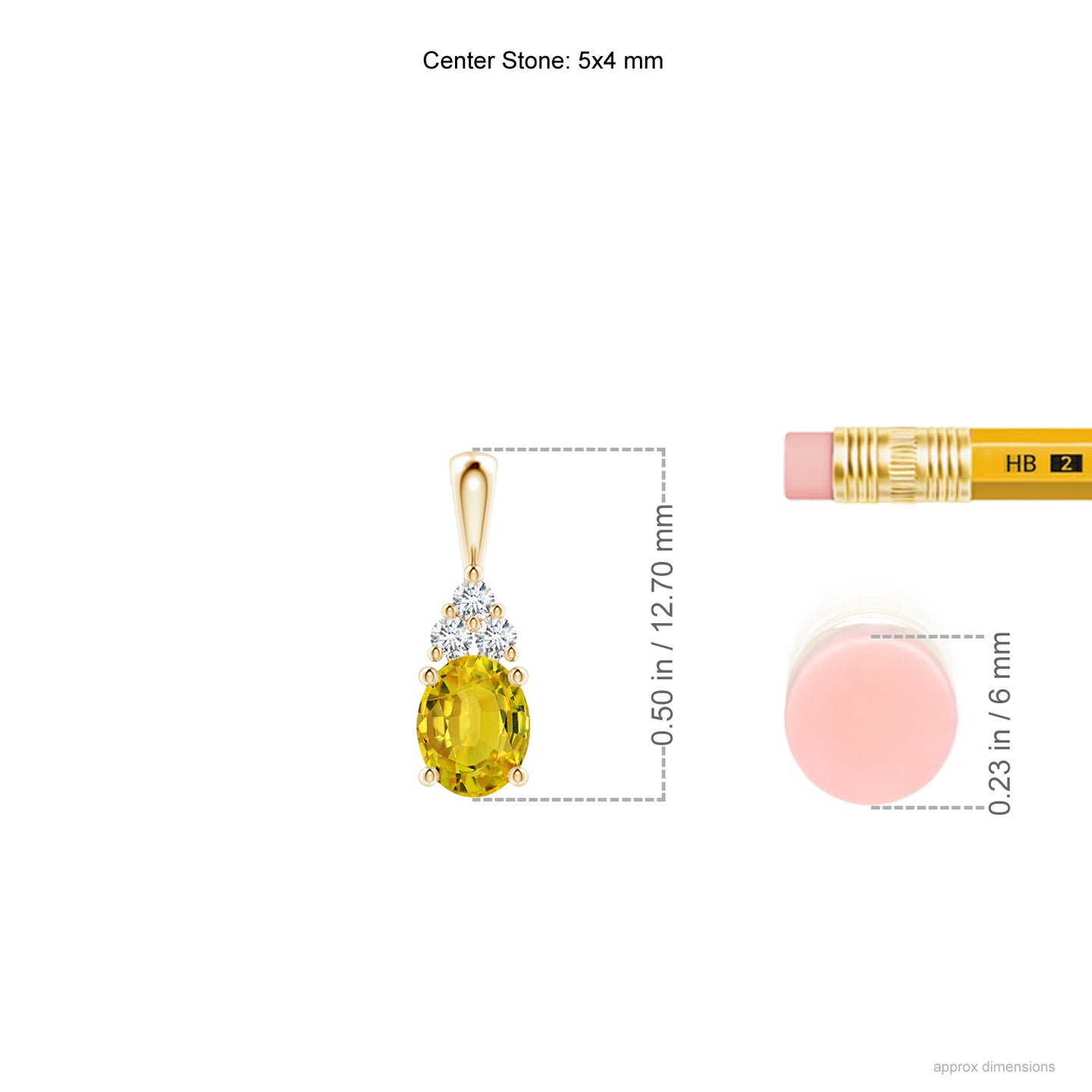 5x4mm AAAA Oval Yellow Sapphire Solitaire Pendant with Trio Diamond in Yellow Gold