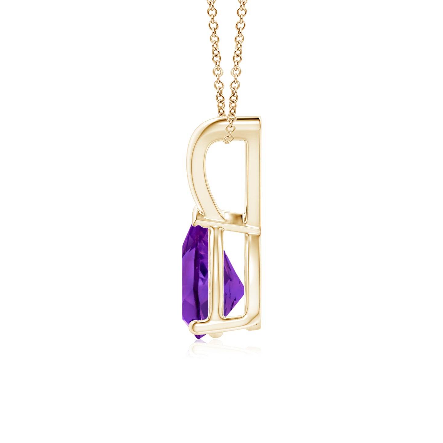 7x5mm AAAA V-Bale Pear-Shaped Amethyst Solitaire Pendant in Yellow Gold