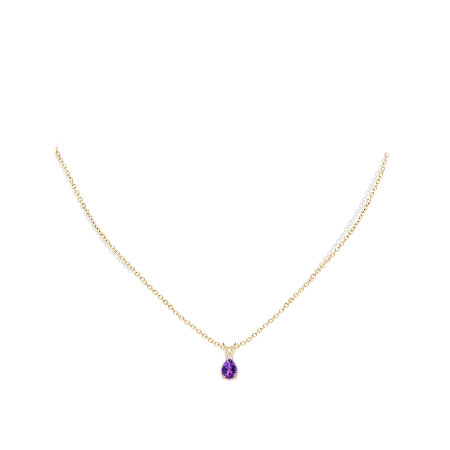 7x5mm AAAA V-Bale Pear-Shaped Amethyst Solitaire Pendant in Yellow Gold