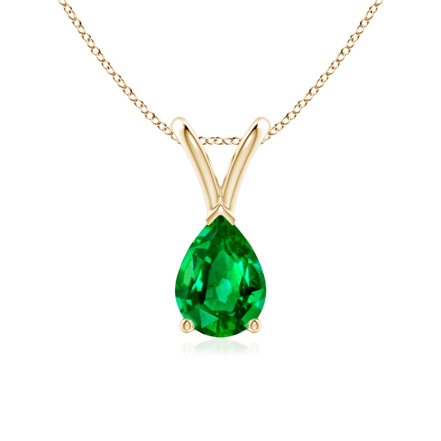 7x5mm AAAA V-Bale Pear-Shaped Emerald Solitaire Pendant in Yellow Gold 7x5mm AAAA V-Bale Pear-Shaped Emerald Solitaire Pendant in Yellow Gold