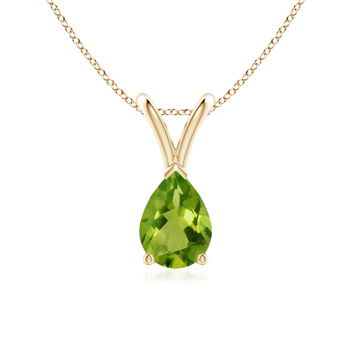 7x5mm AAAA V-Bale Pear-Shaped Peridot Solitaire Pendant in Yellow Gold 7x5mm AAAA V-Bale Pear-Shaped Peridot Solitaire Pendant in Yellow Gold