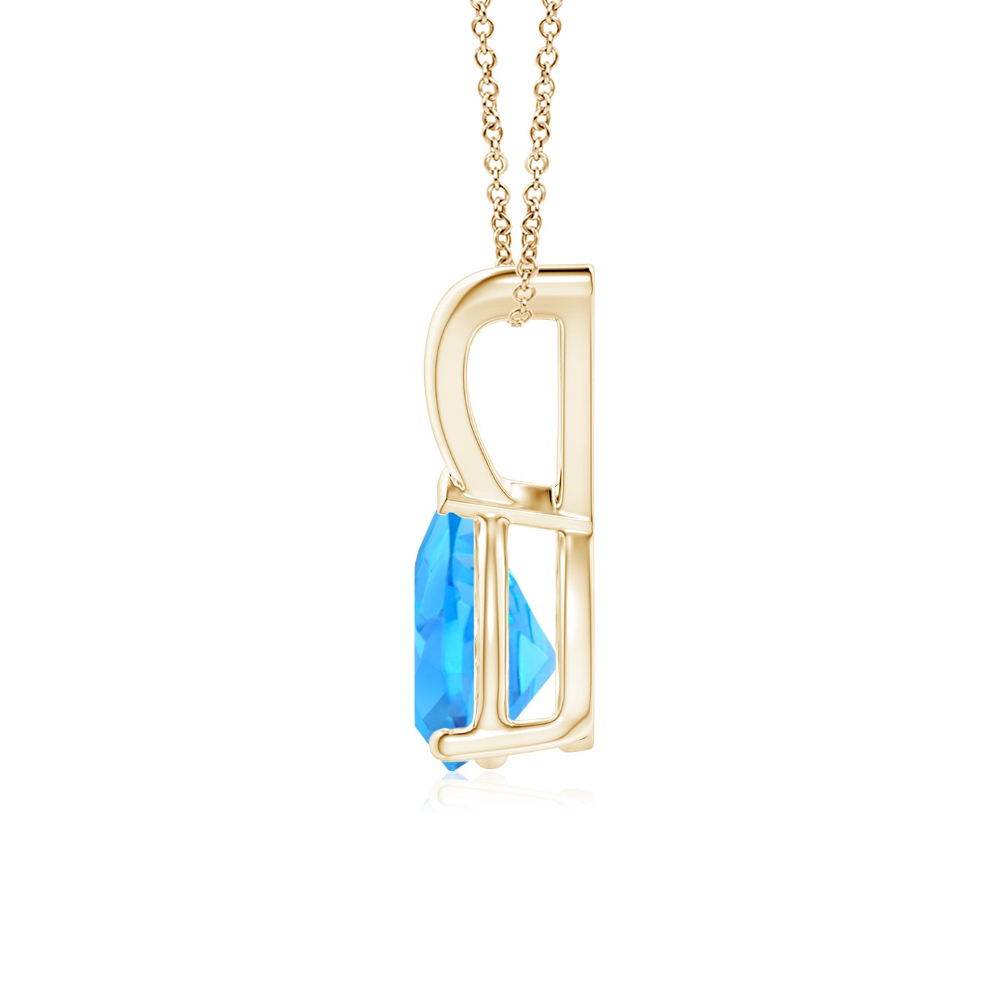 7x5mm AAAA V-Bale Pear-Shaped Swiss Blue Topaz Solitaire Pendant in Yellow Gold