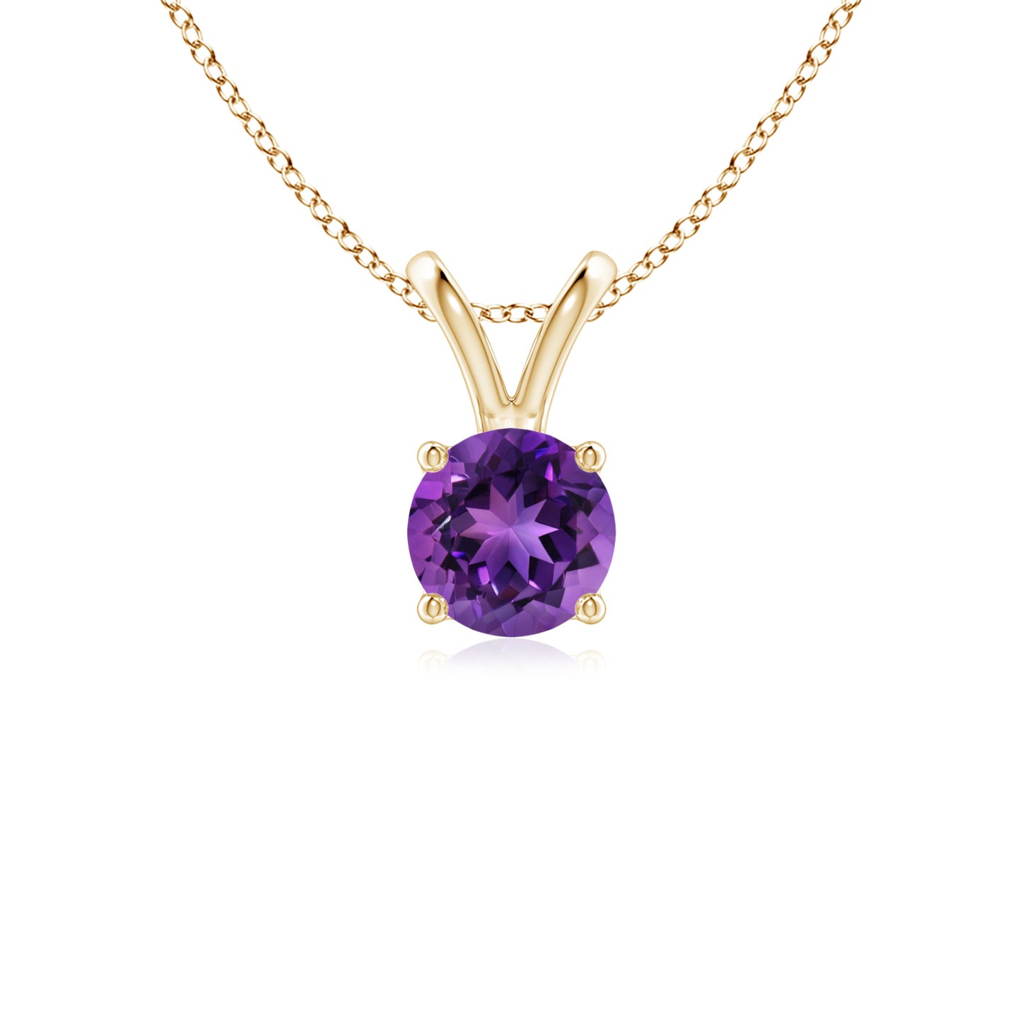 5mm AAAA V-Bale Round Amethyst Solitaire Pendant in Yellow Gold