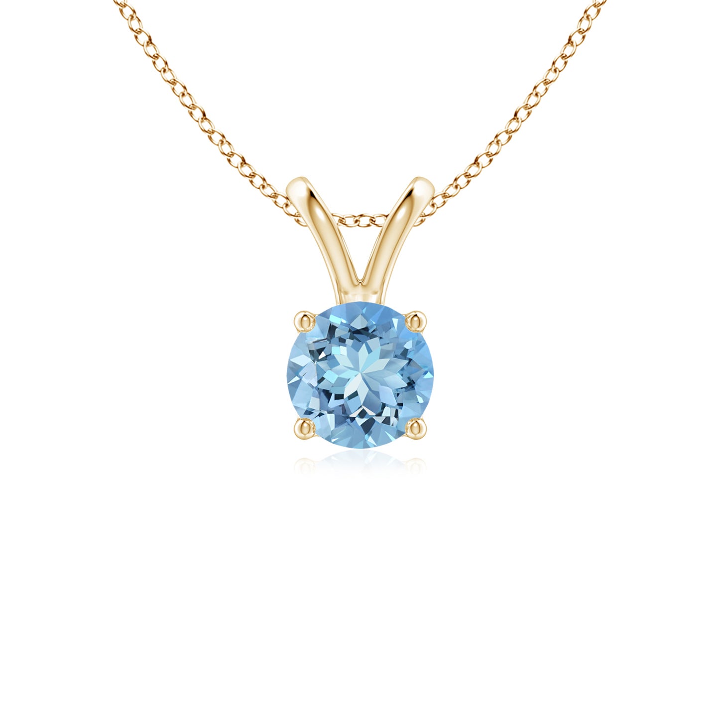 5mm AAAA V-Bale Round Aquamarine Solitaire Pendant in Yellow Gold