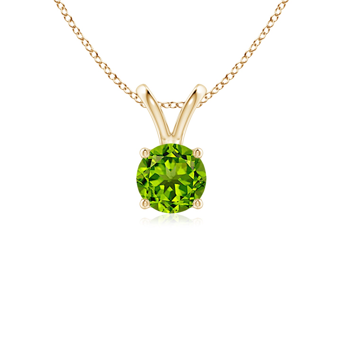 5mm AAAA V-Bale Round Peridot Solitaire Pendant in Yellow Gold 5mm AAAA V-Bale Round Peridot Solitaire Pendant in Yellow Gold