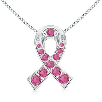 1.3mm AA Silver Round Pink Sapphire Ribbon Pendant in Silver