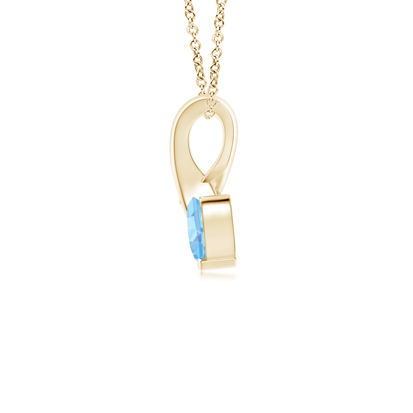 4mm AAAA Heart-Shaped Aquamarine Ribbon Pendant with Diamond in Yellow Gold