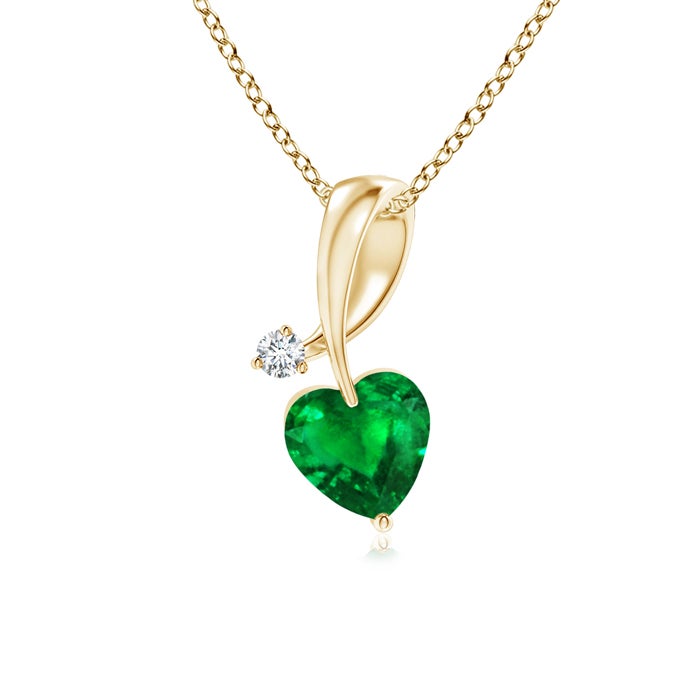 4mm AAAA Heart-Shaped Emerald Ribbon Pendant with Diamond in Yellow Gold 4mm AAAA Heart-Shaped Emerald Ribbon Pendant with Diamond in Yellow Gold