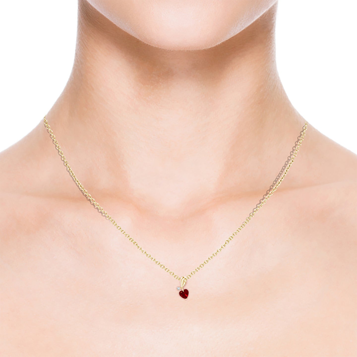 Heart-Shaped Ruby Ribbon Pendant With Diamond