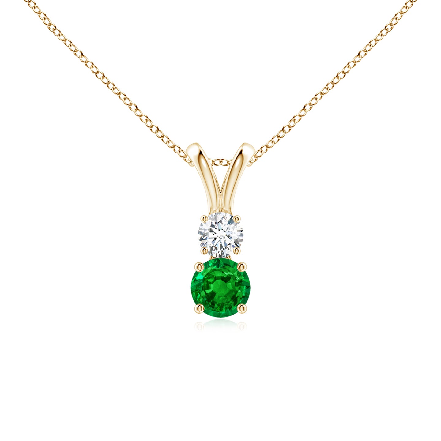 4mm AAAA Round Emerald and Diamond Two Stone Pendant in Yellow Gold 4mm AAAA Round Emerald and Diamond Two Stone Pendant in Yellow Gold