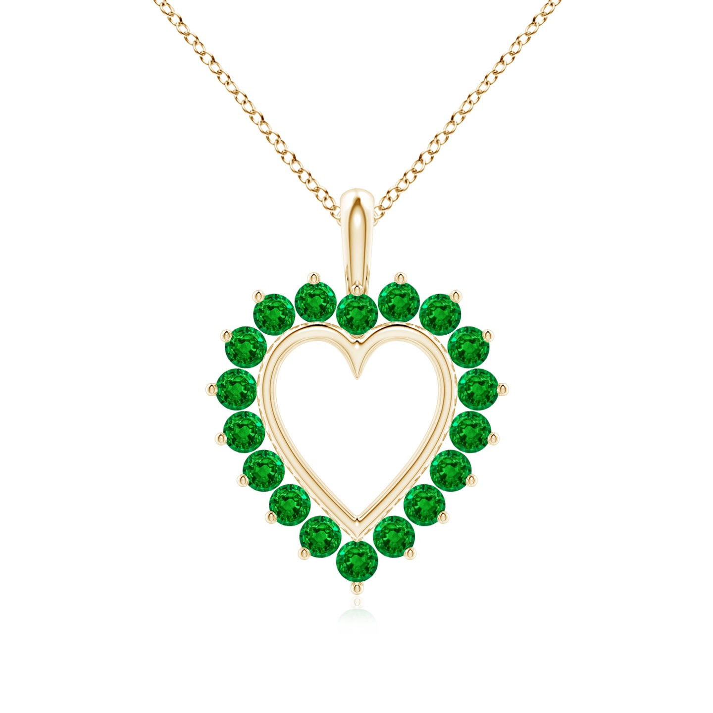 2mm AAAA Emerald Open Heart V-Bale Pendant in Yellow Gold 2mm AAAA Emerald Open Heart V-Bale Pendant in Yellow Gold