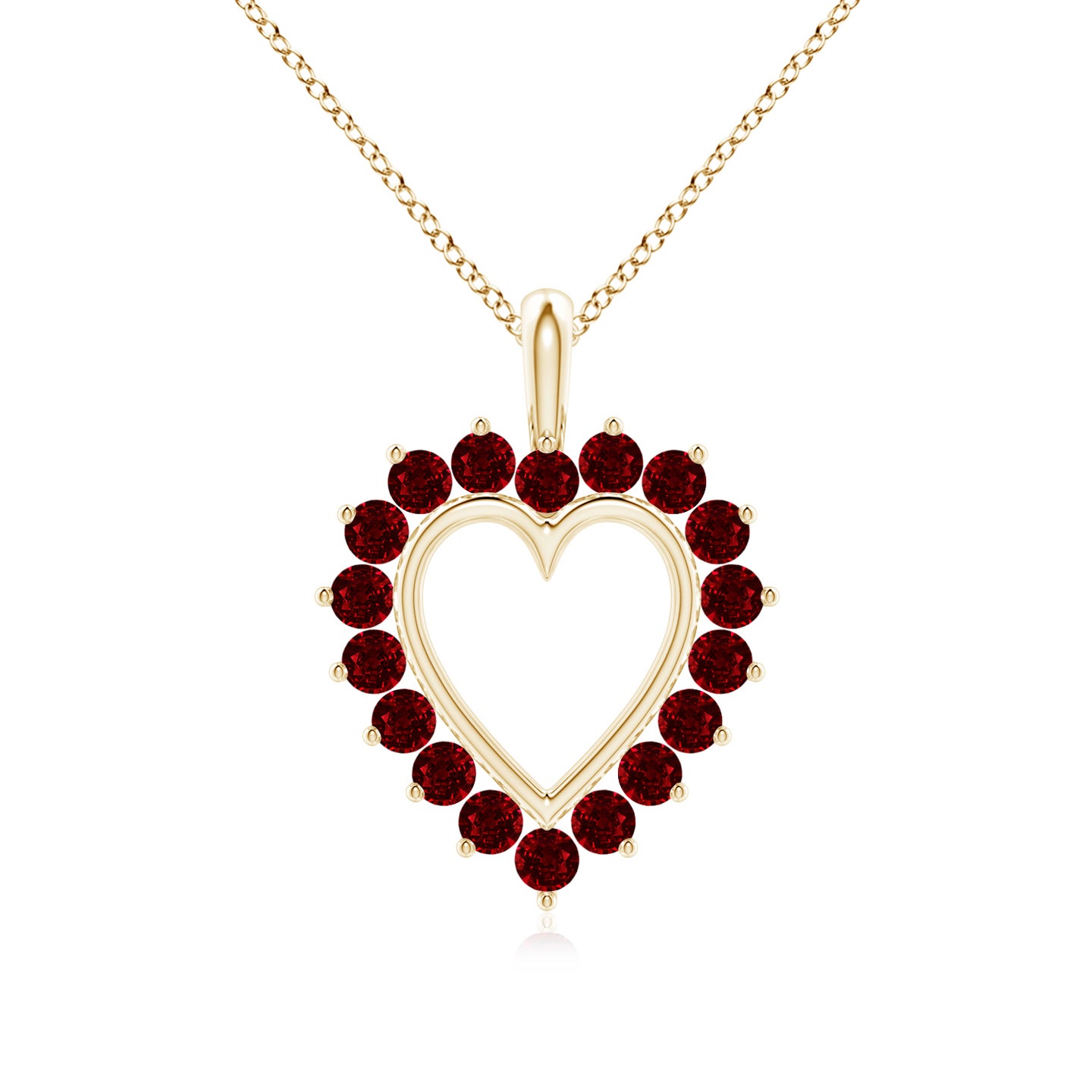 2mm AAAA Ruby Open Heart V-Bale Pendant in Yellow Gold