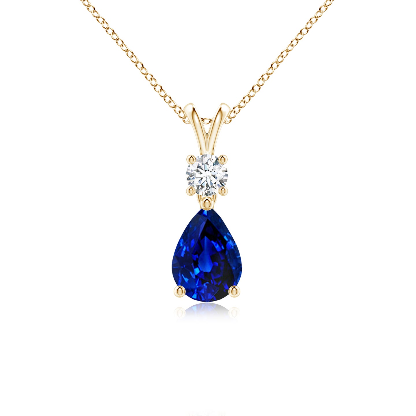 7x5mm AAAA Pear-Shaped Sapphire V-Bale Pendant in Yellow Gold