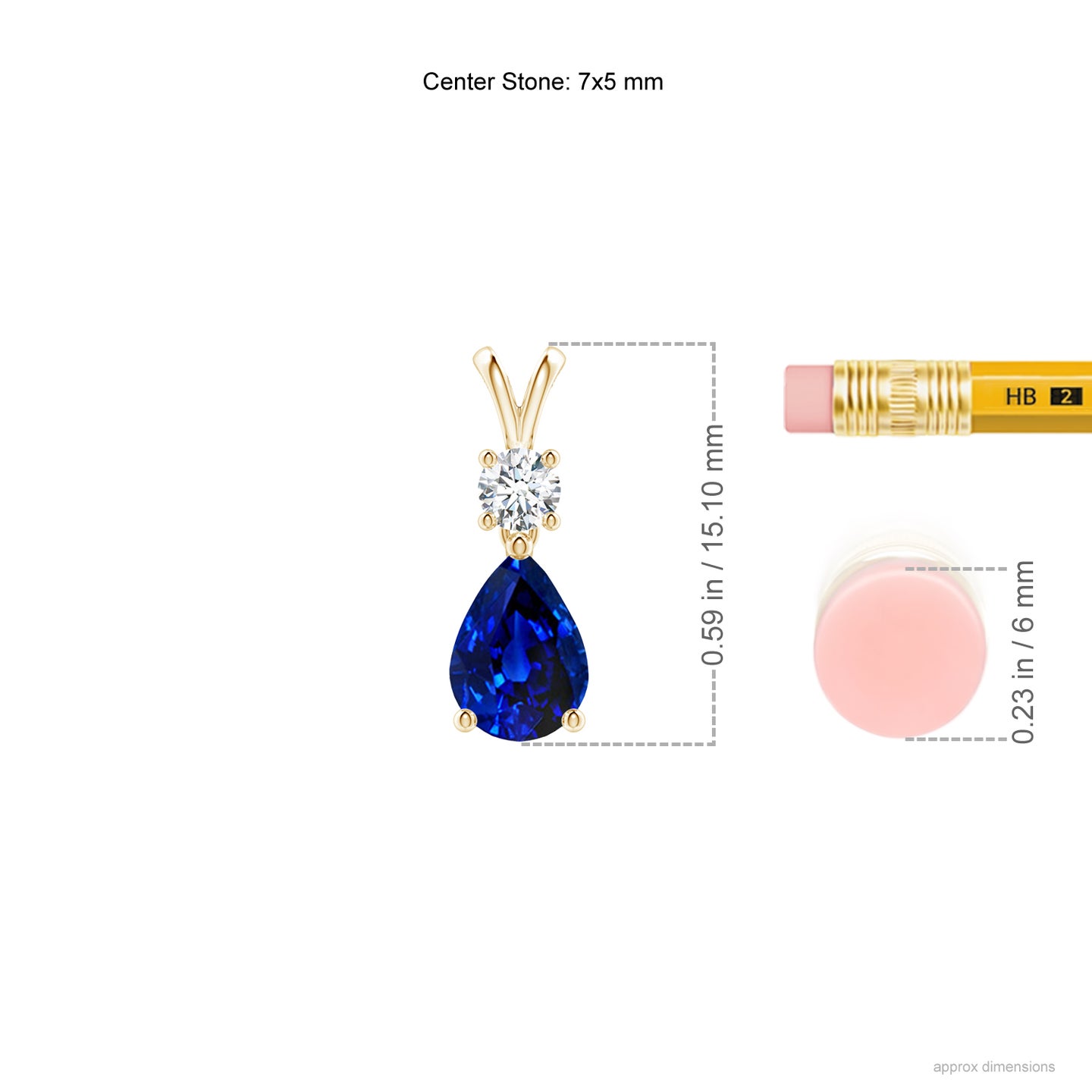 7x5mm AAAA Pear-Shaped Sapphire V-Bale Pendant in Yellow Gold