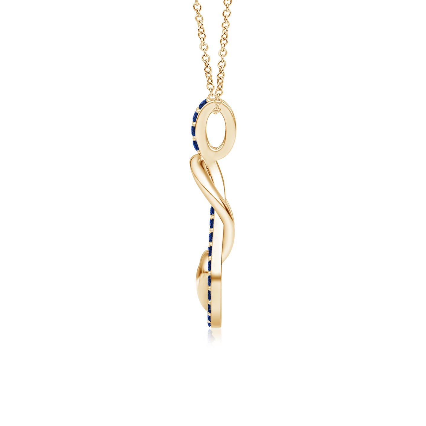 1.3mm AAAA Sapphire Infinity Knot Pendant with Puffed Heart in Yellow Gold