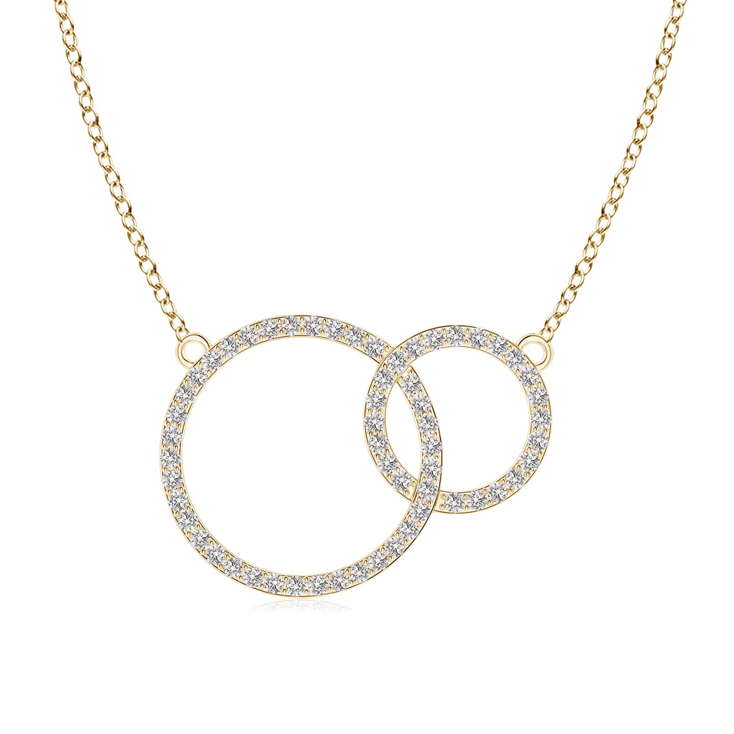 1mm IJI1I2 Diamond Encrusted Interlocking Circle Necklace in Yellow Gold