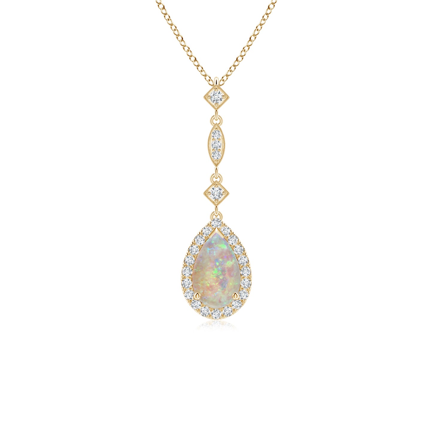 8x5mm AAAA Opal Teardrop Pendant with Diamond Accents in Yellow Gold