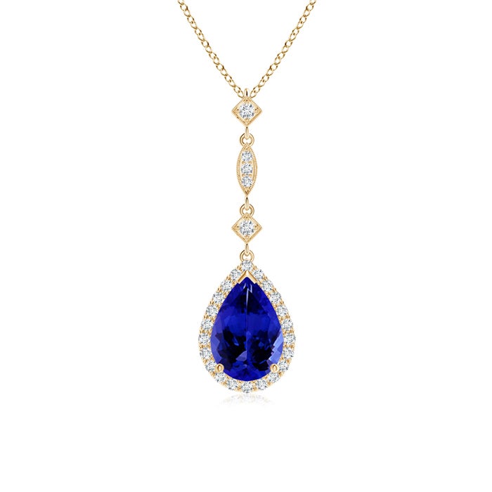 9x6mm AAAA Tanzanite Teardrop Pendant with Diamond Accents in Yellow Gold