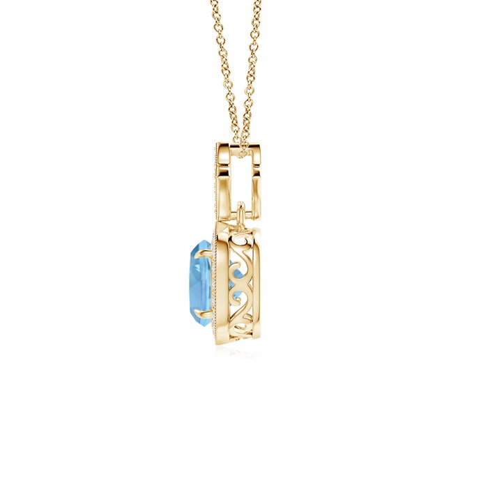 6mm AAAA Vintage Inspired Cushion Aquamarine Halo Pendant in Yellow Gold