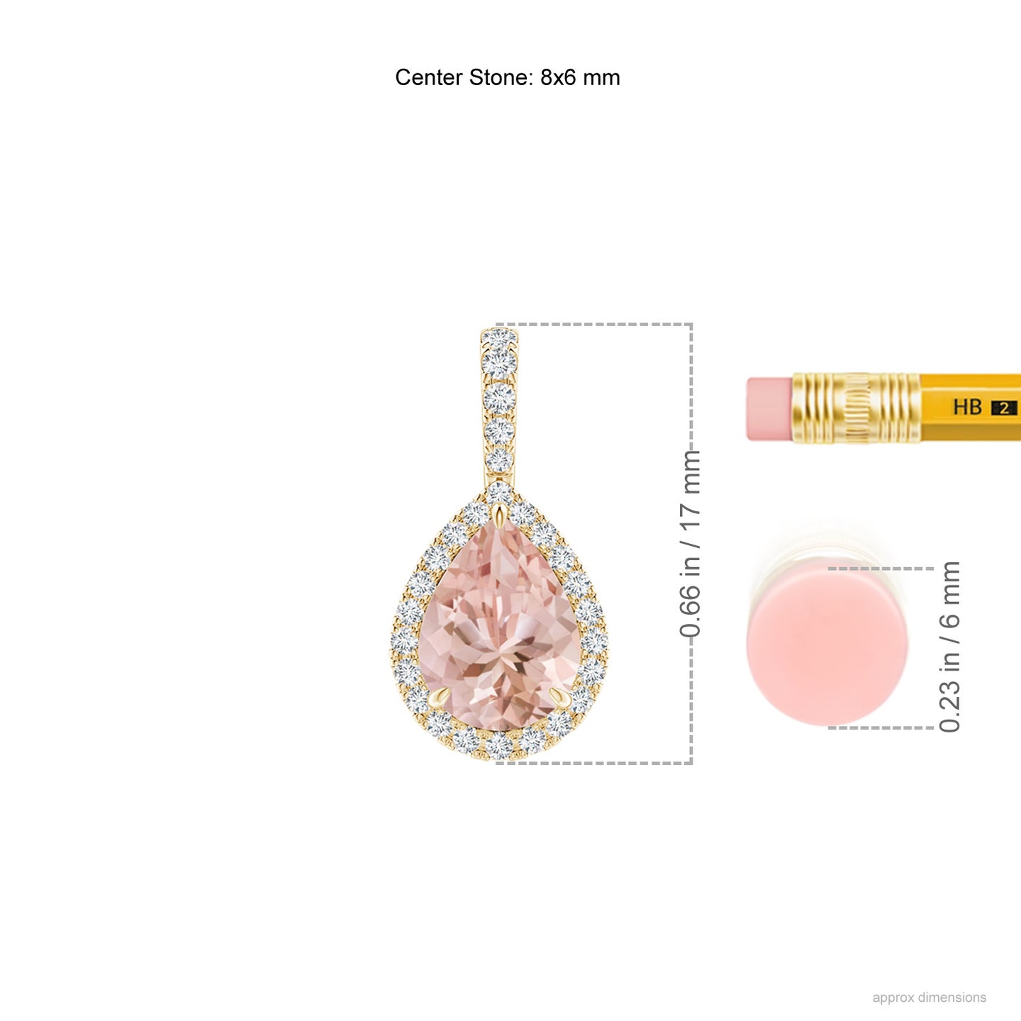 8x6mm AAAA Morganite Teardrop Pendant with Diamond Halo in Yellow Gold 8x6mm AAAA Morganite Teardrop Pendant with Diamond Halo in Yellow Gold