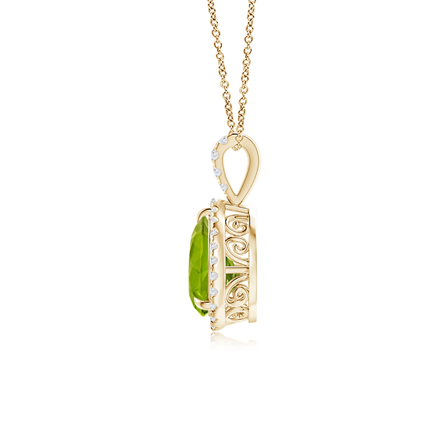 8x6mm AAAA Peridot Teardrop Pendant with Diamond Halo in Yellow Gold 8x6mm AAAA Peridot Teardrop Pendant with Diamond Halo in Yellow Gold