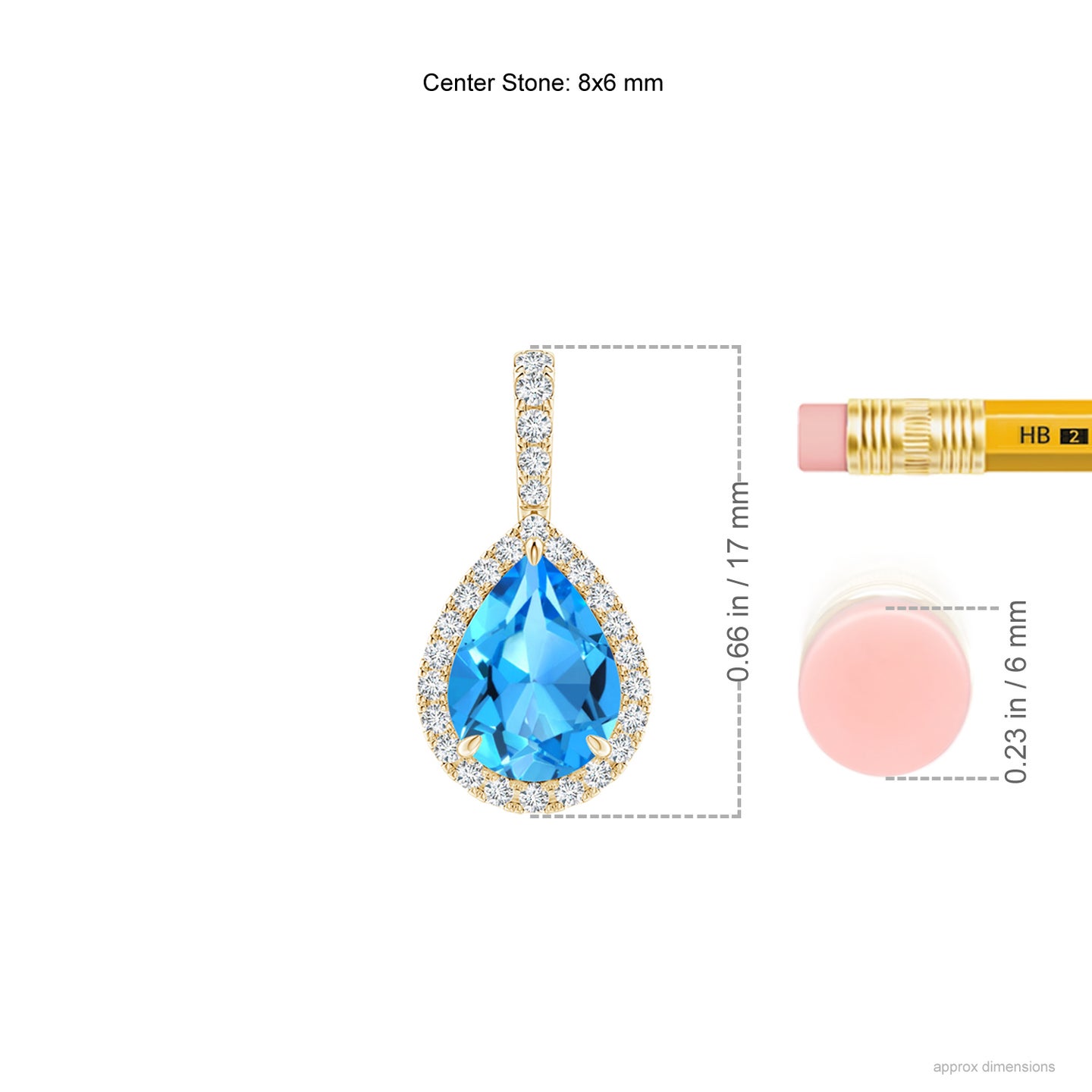 8x6mm AAAA Swiss Blue Topaz Teardrop Pendant with Diamond Halo in Yellow Gold