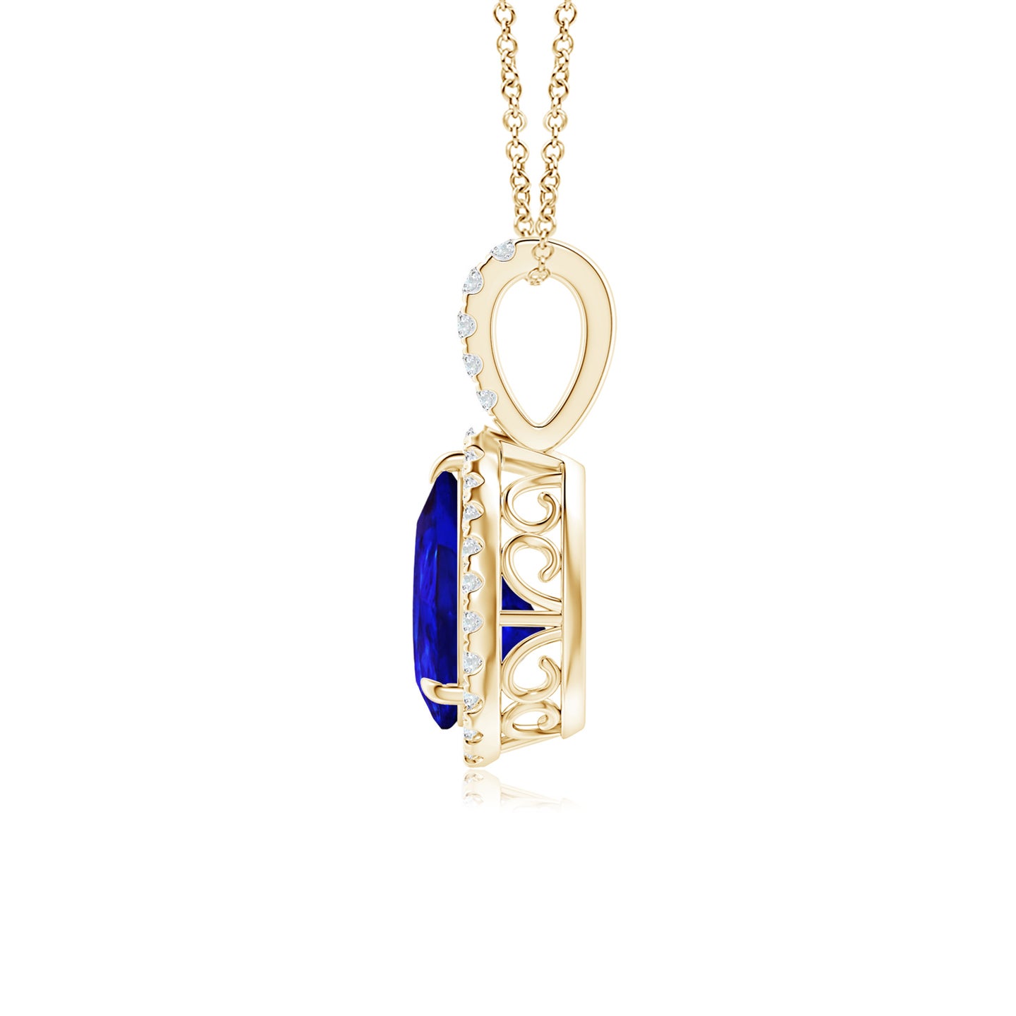 8x6mm AAAA Tanzanite Teardrop Pendant with Diamond Halo in Yellow Gold