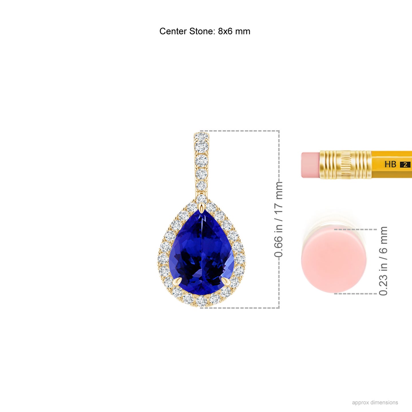8x6mm AAAA Tanzanite Teardrop Pendant with Diamond Halo in Yellow Gold