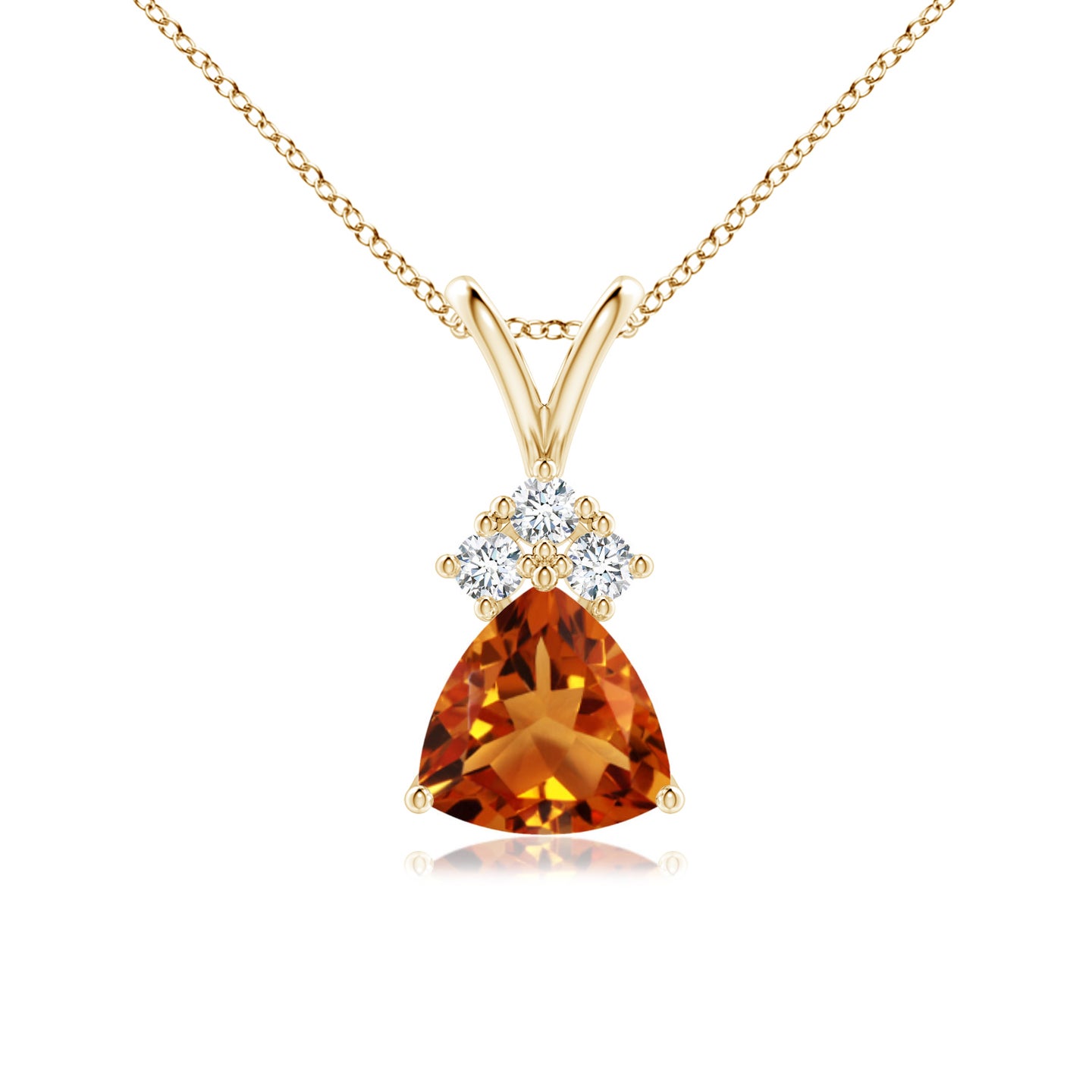 6mm AAAA Trillion Citrine Solitaire Pendant with Trio Diamonds in Yellow Gold 6mm AAAA Trillion Citrine Solitaire Pendant with Trio Diamonds in Yellow Gold