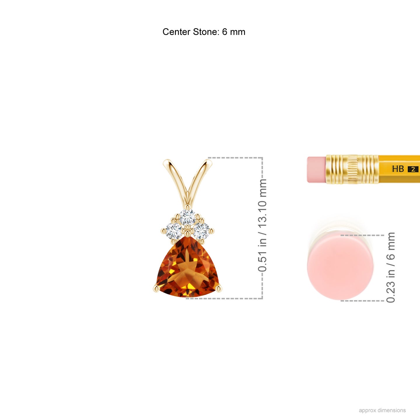 6mm AAAA Trillion Citrine Solitaire Pendant with Trio Diamonds in Yellow Gold 6mm AAAA Trillion Citrine Solitaire Pendant with Trio Diamonds in Yellow Gold