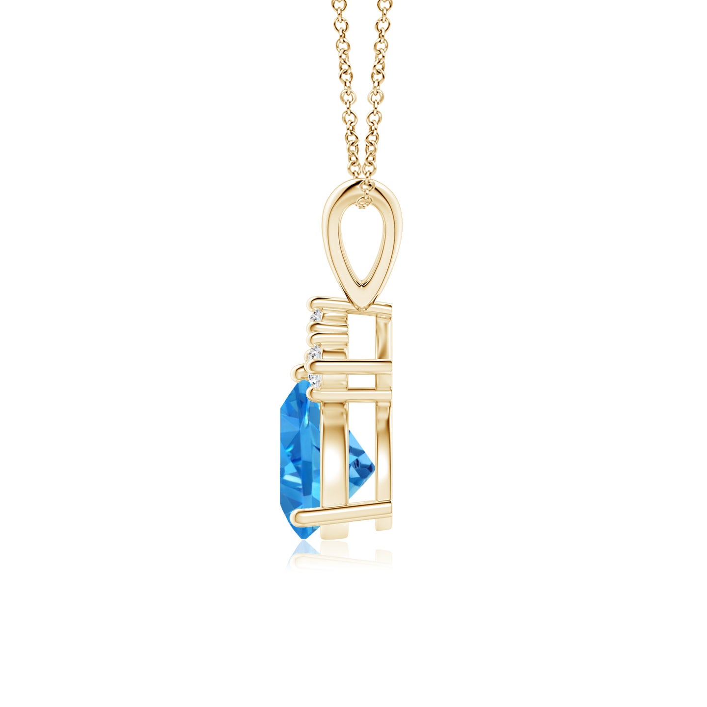 6mm AAAA Trillion Swiss Blue Topaz Solitaire Pendant with Trio Diamonds in Yellow Gold