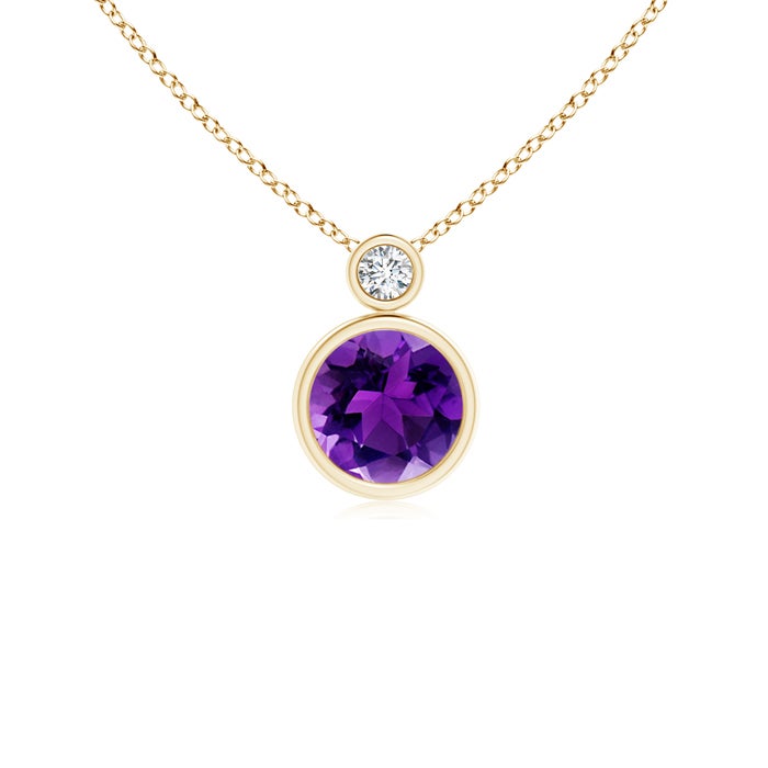 6mm AAAA Bezel-Set Amethyst Solitaire Pendant with Diamond in Yellow Gold