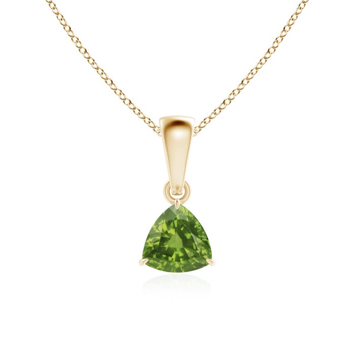 5mm AAAA Claw-Set Trillion Peridot Solitaire Pendant in Yellow Gold 5mm AAAA Claw-Set Trillion Peridot Solitaire Pendant in Yellow Gold