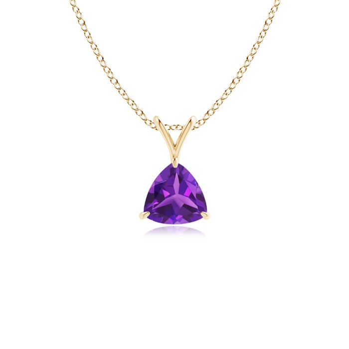 5mm AAAA Claw-Set Trillion Amethyst V-Bale Pendant in Yellow Gold