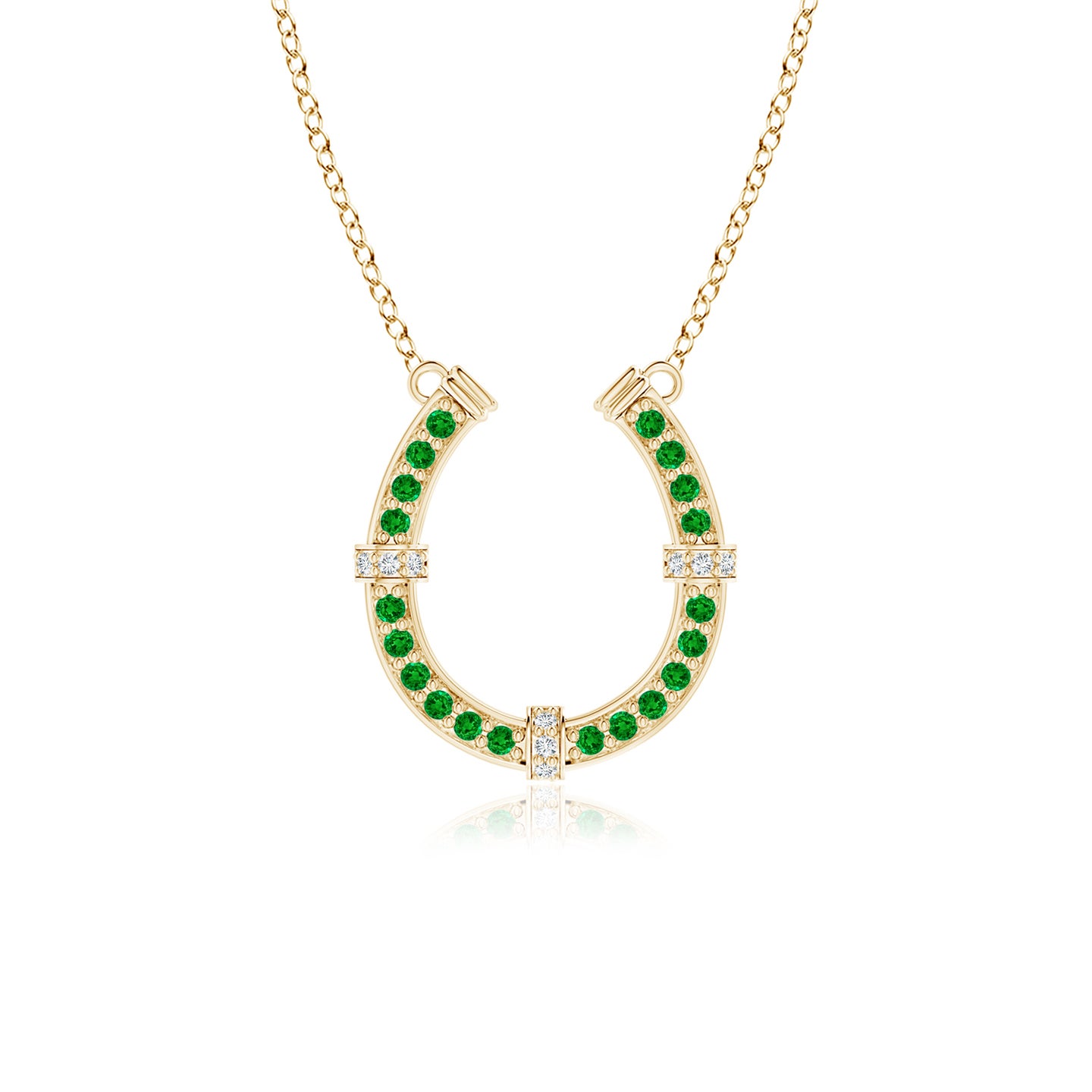 1.3mm AAAA Pave-Set Emerald and Diamond Horseshoe Pendant Necklace in Yellow Gold 1.3mm AAAA Pave-Set Emerald and Diamond Horseshoe Pendant Necklace in Yellow Gold