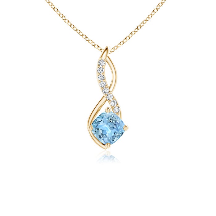 5mm AAAA Aquamarine Infinity Pendant with Diamond Accents in Yellow Gold