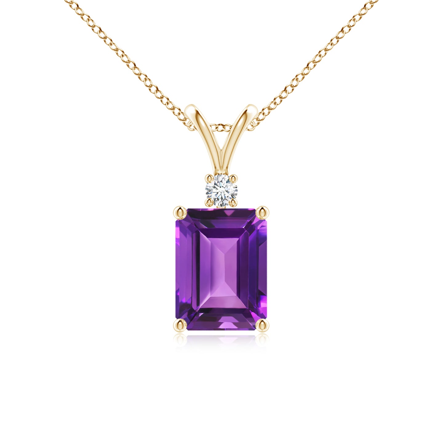 Emerald-Cut Amethyst Solitaire Pendant with Diamond