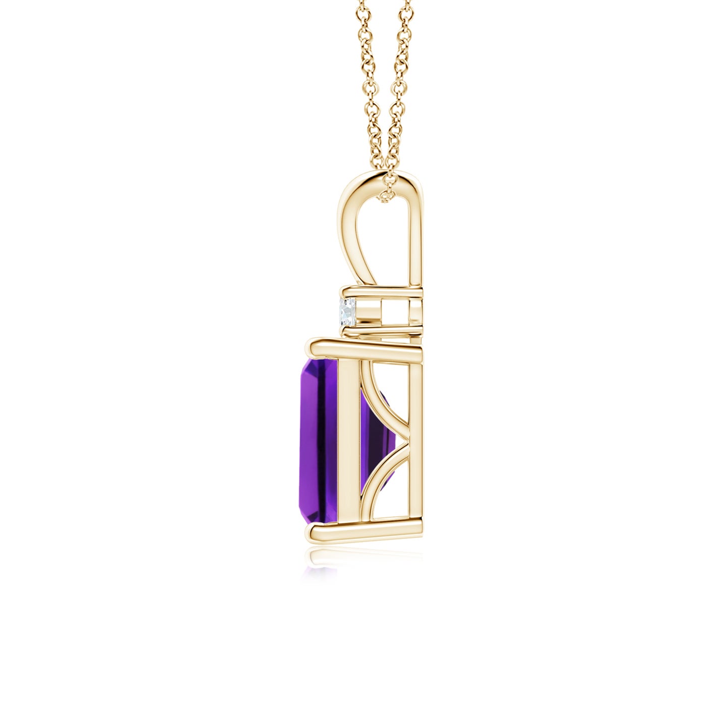 Emerald-Cut Amethyst Solitaire Pendant with Diamond