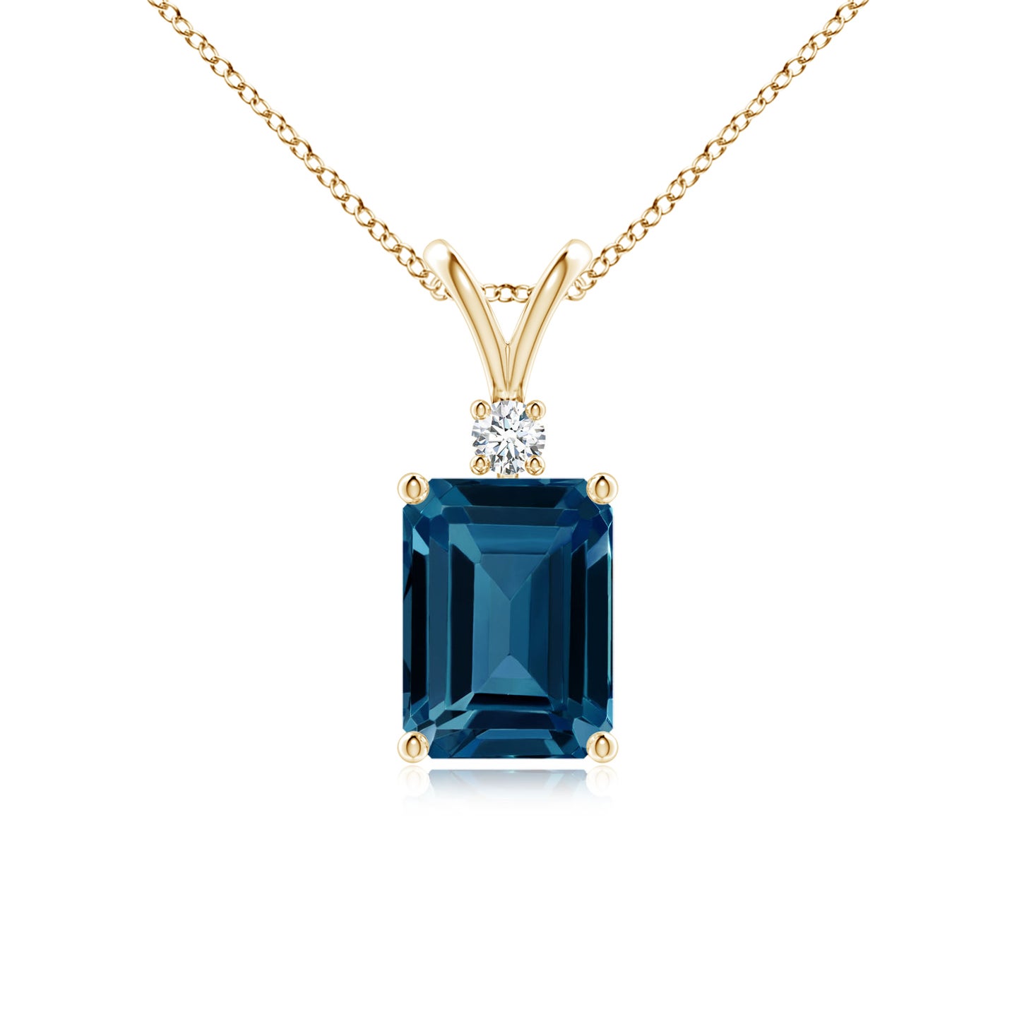 8x6mm AAAA Emerald-Cut London Blue Topaz Solitaire Pendant with Diamond in Yellow Gold