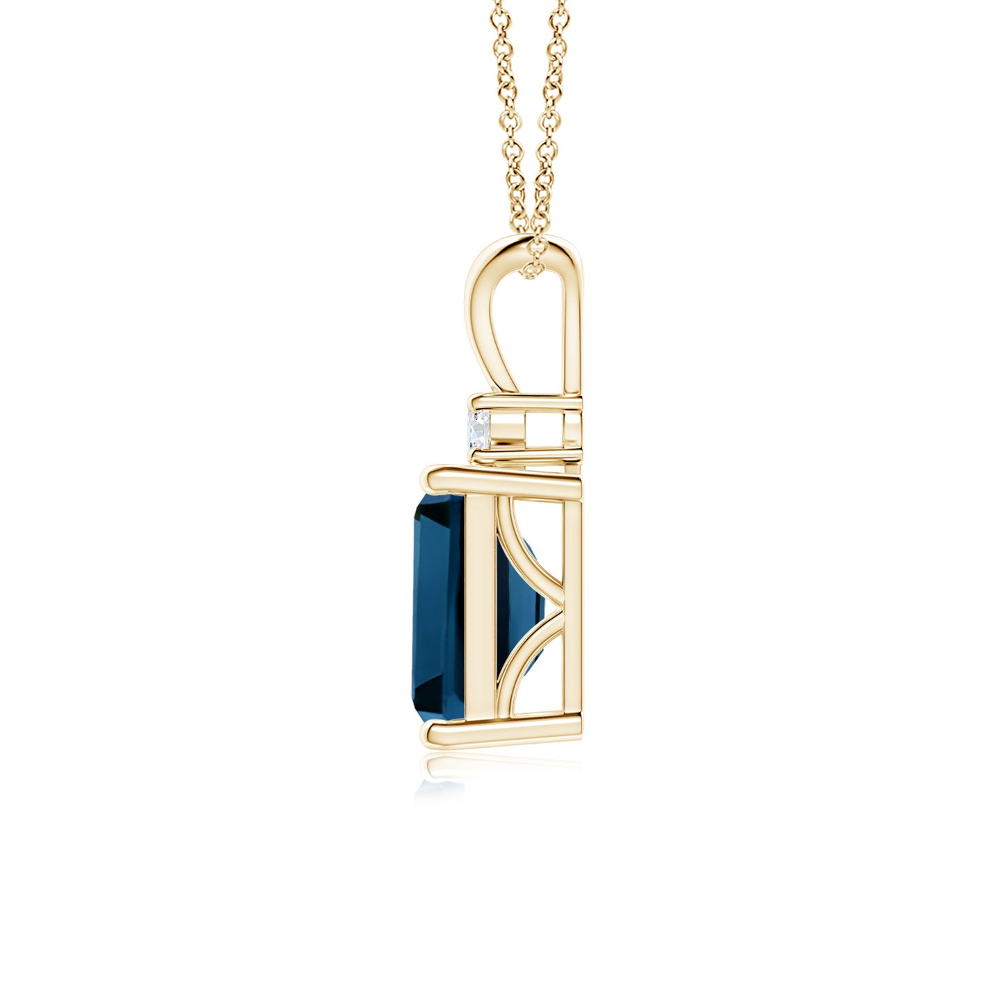 8x6mm AAAA Emerald-Cut London Blue Topaz Solitaire Pendant with Diamond in Yellow Gold