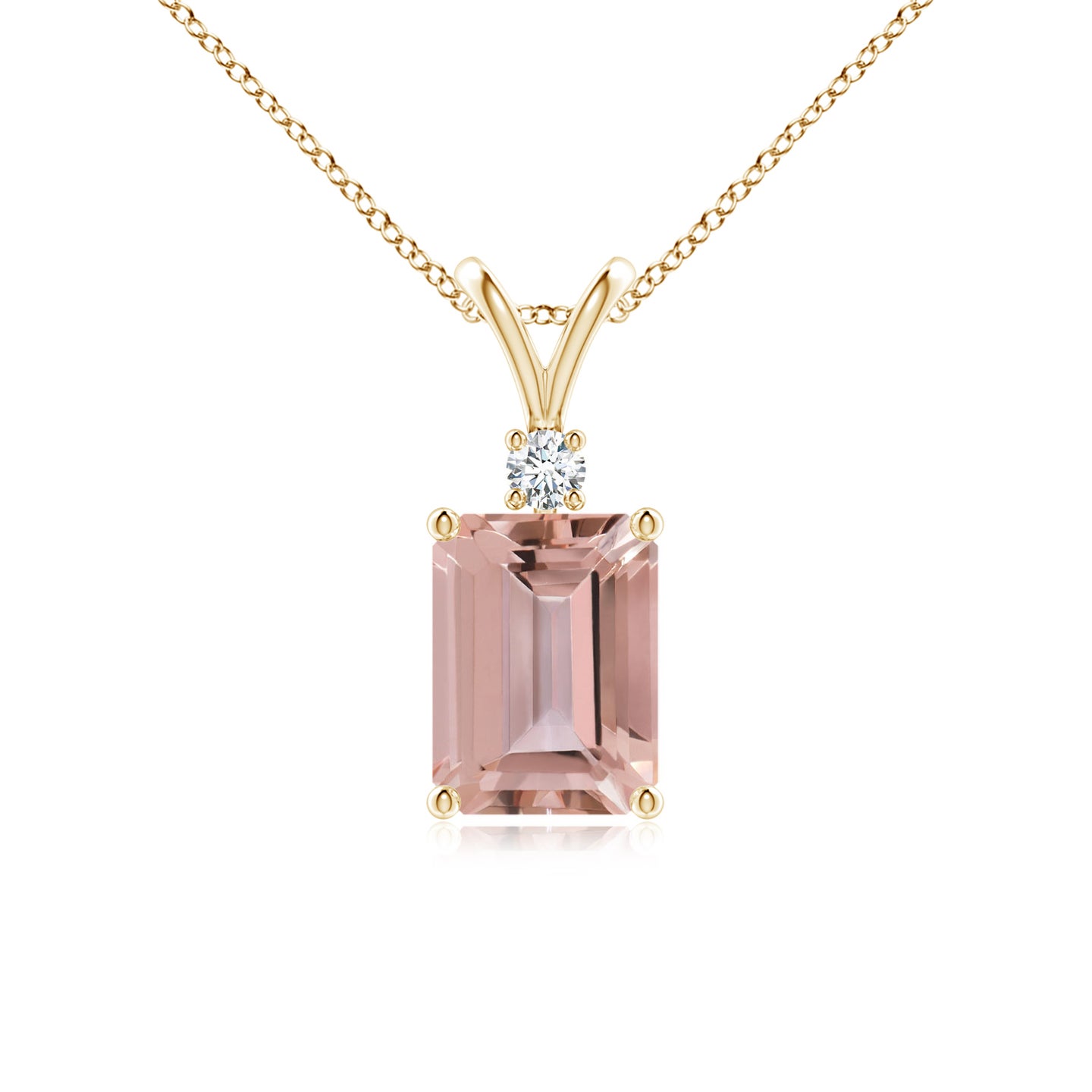 8x6mm AAAA Emerald-Cut Morganite Solitaire Pendant with Diamond in Yellow Gold 8x6mm AAAA Emerald-Cut Morganite Solitaire Pendant with Diamond in Yellow Gold