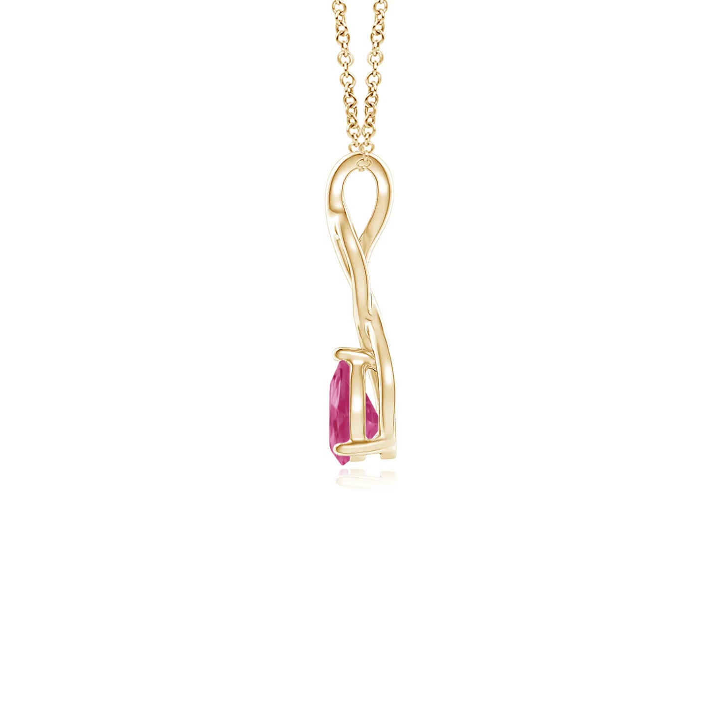 6x4mm AAAA Pink Sapphire Infinity Swirl Pendant with Diamonds in Yellow Gold