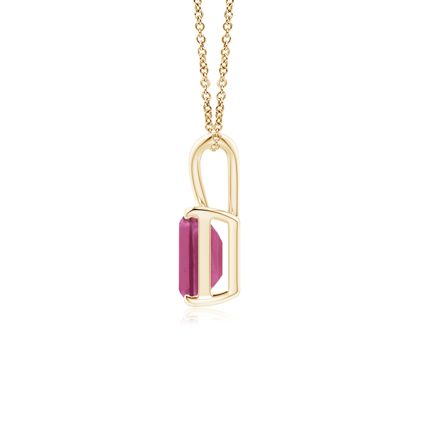 7x5mm AAAA Emerald-Cut Pink Sapphire Solitaire Pendant with V-Bale in Yellow Gold
