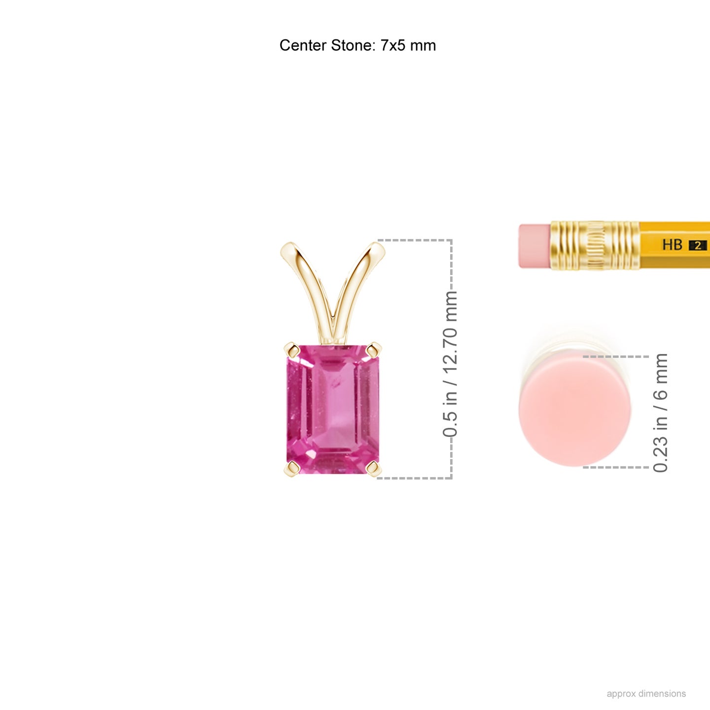 7x5mm AAAA Emerald-Cut Pink Sapphire Solitaire Pendant with V-Bale in Yellow Gold