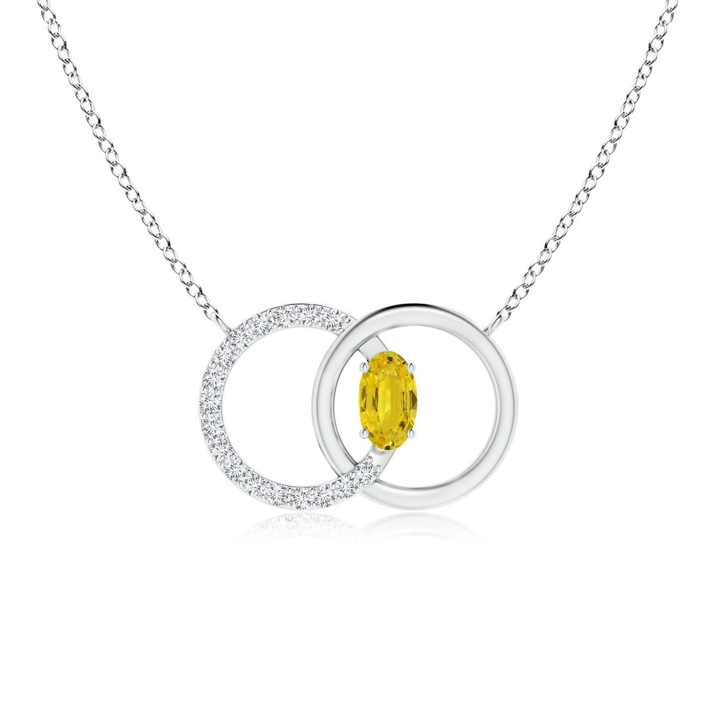 5x3mm AAA Yellow Sapphire Interlocking Circle Necklace with Diamonds in Silver