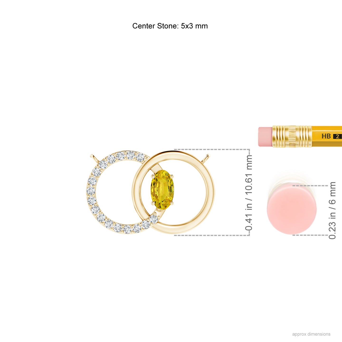 5x3mm AAAA Yellow Sapphire Interlocking Circle Necklace with Diamonds in Yellow Gold
