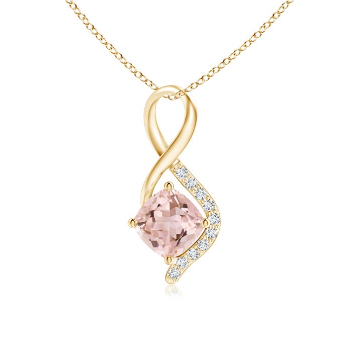 5mm AAAA Infinity Twist Morganite Pendant with Diamond Accents in Yellow Gold 5mm AAAA Infinity Twist Morganite Pendant with Diamond Accents in Yellow Gold